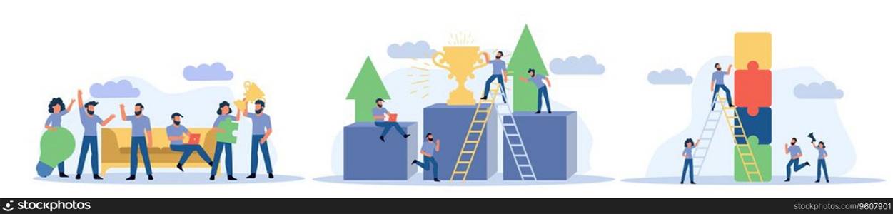 Business teamwork team vector concept illustration idea work. Success corporate background design cooperation partnership banner. Collaboration company group. Building puzzle connection unity page.