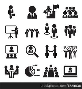 Business Teamwork, Training, Seminar, meeting, Conference, Success icons set