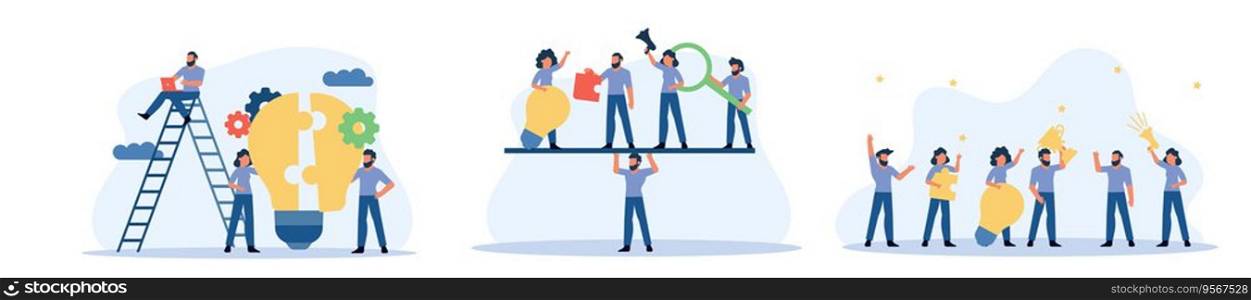 Business teamwork vector work illustration concept. Person businessman cooperation together. Man and woman group unity Job support partner design