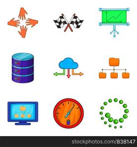 Business technologies icons set. Cartoon set of 9 business technologies vector icons for web isolated on white background. Business technologies icons set, cartoon style