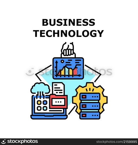 Business Technology office. internet concept. computer work. web modern digital people. company tech data vector concept color illustration. Business Technology icon vector illustration