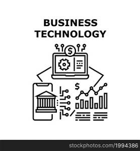 Business Technology Vector Icon Concept. Online Banking Mobile Phone Application, Digital Software For Earning Money And Monitoring Financial Infographic Business Technology Black Illustration. Business Technology Concept Black Illustration