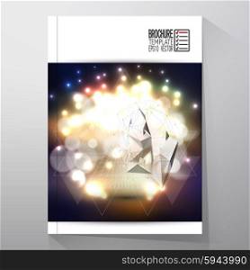 Business template for brochure, flyer or booklet. Abstract multicolored background with bokeh lights and stars. Vector 3D pyramid, scientific or digital design, science vector illustration