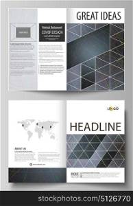 Business templates for bi fold brochure, flyer, booklet. Cover design template, vector layout in A4 size. Colorful dark background with abstract lines. Bright color chaotic, random, messy curves.. Business templates for bi fold brochure, magazine, flyer, booklet or annual report. Cover design template, easy editable vector, abstract flat layout in A4 size. Colorful dark background with abstract lines. Bright color chaotic, random, messy curves. Colourful vector decoration.