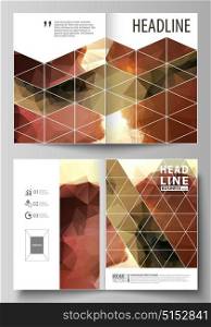 Business templates for bi fold brochure, flyer, booklet. Cover design template, abstract vector layout in A4 size. Beautiful background. Geometrical colorful polygonal pattern in triangular style.. Business templates for bi fold brochure, magazine, flyer, booklet or annual report. Cover design template, easy editable vector, abstract flat layout in A4 size. Beautiful background. Geometrical colorful polygonal pattern in triangular style.