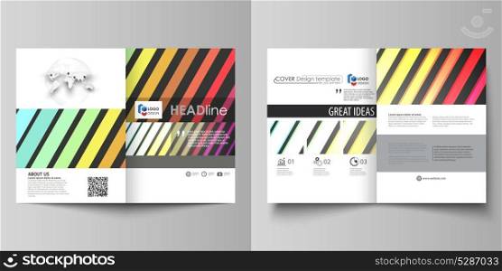 Business templates for bi fold brochure, flyer, booklet. Cover template, vector layout in A4 size. Bright color rectangles, colorful design, geometric rectangular shapes forming abstract background. Business templates for bi fold brochure, flyer, booklet. Cover template, vector layout in A4 size. Bright color rectangles, colorful design, geometric rectangular shapes forming abstract background.