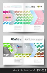 Business templates for bi fold brochure, flyer, booklet, report. Cover design template, vector layout in A4 size. Colorful rectangles, moving dynamic shapes forming abstract polygonal style background. Business templates for bi fold brochure, magazine, flyer, booklet or annual report. Cover design template, easy editable vector, abstract flat layout in A4 size. Colorful rectangles, moving dynamic shapes forming abstract polygonal style background.