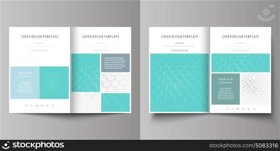 Business templates for bi fold brochure, flyer, booklet, report. Cover design template, vector layout in A4 size. Chemistry pattern, hexagonal molecule structure on blue. Medicine, technology concept.. Business templates for bi fold brochure, magazine, flyer, booklet or annual report. Cover design template, easy editable vector, abstract flat layout in A4 size. Chemistry pattern, hexagonal molecule structure on blue. Medicine, science and technology concept.