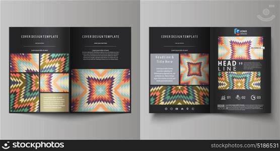 Business templates for bi fold brochure, flyer, booklet, report. Cover design template, abstract vector layout in A4 size. Tribal pattern, geometrical ornament in ethno syle, ethnic hipster background. Business templates for bi fold brochure, magazine, flyer, booklet or annual report. Cover design template, easy editable vector, abstract flat layout in A4 size. Tribal pattern, geometrical ornament in ethno syle, ethnic hipster backdrop, vintage fashion background.