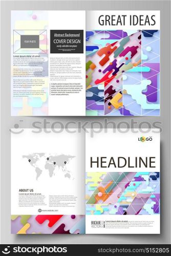 Business templates for bi fold brochure, flyer. Cover design template, abstract vector layout in A4 size. Bright color colorful minimalist backdrop, geometric shapes, beautiful minimalistic background. Business templates for bi fold brochure, magazine, flyer, booklet or annual report. Cover design template, easy editable vector, abstract flat layout in A4 size. Bright color lines and dots, colorful minimalist backdrop with geometric shapes forming beautiful minimalistic background.