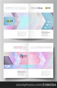 Business templates for bi fold brochure, flyer. Cover design template, abstract vector layout in A4 size. Hologram, background in pastel colors, holographic effect. Blurred pattern, futuristic texture. Business templates for bi fold brochure, magazine, flyer, booklet or annual report. Cover design template, easy editable vector, abstract flat layout in A4 size. Hologram, background in pastel colors with holographic effect. Blurred colorful pattern, futuristic surreal texture.