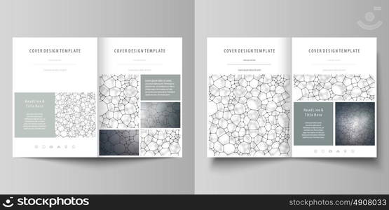 Business templates for bi fold brochure, flyer. Cover design template, vector layout in A4 size. Chemistry pattern, molecular texture, polygonal molecule structure, cell. Medicine microbiology concept. Business templates for bi fold brochure, magazine, flyer, booklet or annual report. Cover design template, easy editable vector, abstract flat layout in A4 size. Chemistry pattern, molecular texture, polygonal molecule structure, cell. Medicine, science, microbiology concept.