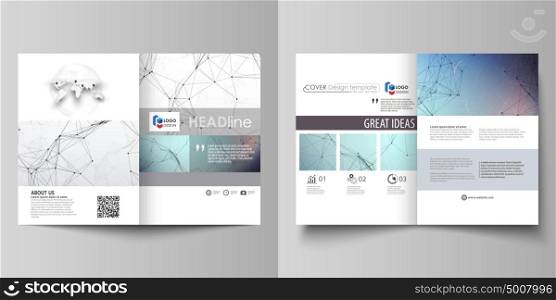 Business templates for bi fold brochure, flyer. Cover design template, vector layout in A4 size. Compounds lines and dots. Big data visualization in minimal style. Graphic communication background.. Business templates for bi fold brochure, magazine, flyer, booklet or annual report. Cover design template, easy editable vector, abstract flat layout in A4 size. Compounds lines and dots. Big data visualization in minimal style. Graphic communication background.