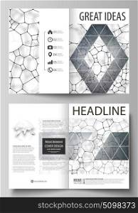 Business templates for bi fold brochure, flyer. Cover design template, vector layout in A4 size. Chemistry pattern, molecular texture, polygonal molecule structure, cell. Medicine microbiology concept. Business templates for bi fold brochure, magazine, flyer, booklet or annual report. Cover design template, easy editable vector, abstract flat layout in A4 size. Chemistry pattern, molecular texture, polygonal molecule structure, cell. Medicine, science, microbiology concept.