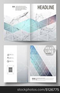 Business templates for bi fold brochure, flyer. Cover design template, vector layout in A4 size. Compounds lines and dots. Big data visualization in minimal style. Graphic communication background.. Business templates for bi fold brochure, magazine, flyer, booklet or annual report. Cover design template, easy editable vector, abstract flat layout in A4 size. Compounds lines and dots. Big data visualization in minimal style. Graphic communication background.
