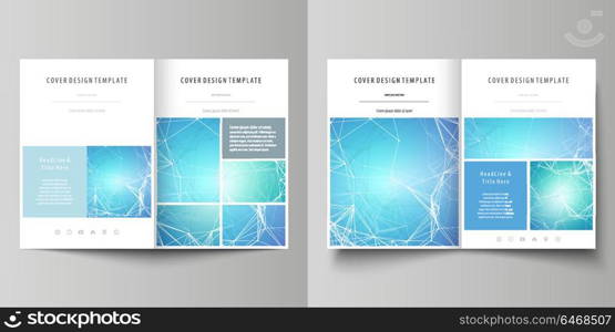 Business templates for bi fold brochure, flyer. Cover design template, vector layouts, A4 size. Chemistry pattern, connecting lines and dots, molecule structure, medical DNA research. Medicine concept. Business templates for bi fold brochure, magazine, flyer, booklet or annual report. Cover design template, easy editable vector, abstract flat layout in A4 size. Chemistry pattern, connecting lines and dots, molecule structure, medical DNA research. Medicine concept.