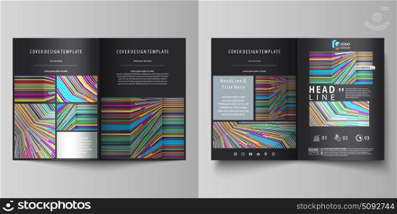 Business templates for bi fold brochure, flyer, report. Cover design template, abstract vector layout in A4 size. Bright color lines, colorful style, geometric shapes, beautiful minimalist background.. Business templates for bi fold brochure, magazine, flyer, booklet or annual report. Cover design template, easy editable vector, abstract flat layout in A4 size. Bright color lines, colorful style with geometric shapes forming beautiful minimalist background.