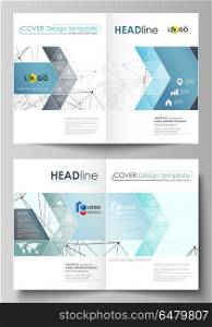 Business templates for bi fold brochure, flyer, report. Cover design template, vector layout in A4 size. Chemistry pattern, connecting lines and dots, molecule structure on white, geometric background. Business templates for bi fold brochure, magazine, flyer, booklet or annual report. Cover design template, easy editable vector, abstract flat layout in A4 size. Chemistry pattern, connecting lines and dots, molecule structure on white, geometric graphic background.