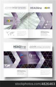 Business templates for bi fold brochure, magazine, flyer. Cover template, easy editable vector, flat layout in A4 size. Abstract waves, lines and curves. Dark color background. Motion design