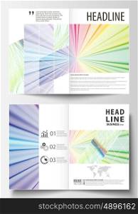 Business templates for bi fold brochure, magazine, flyer. Cover template, easy editable vector, flat layout in A4 size. Colorful background with abstract waves, lines. Bright color curves. Motion design.