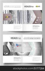 Business templates for bi fold brochure, magazine, flyer. Cover design template, abstract vector layout in A4 size. Simple monochrome geometric pattern. Minimalistic background. Gray color shapes.. Business templates for bi fold brochure, magazine, flyer. Cover design template, abstract vector layout in A4 size. Simple monochrome geometric pattern. Minimalistic background. Gray color shapes