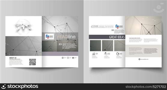 Business templates for bi fold brochure, magazine, flyer. Cover design template, vector layout in A4 size. Chemistry pattern, molecule structure on gray background. Science and technology concept.. Business templates for bi fold brochure, magazine, flyer. Cover design template, vector layout in A4 size. Chemistry pattern, molecule structure on gray background. Science and technology concept