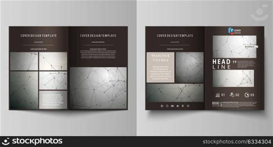 Business templates for bi fold brochure, magazine, flyer. Cover design template, vector layout in A4 size. Chemistry pattern, molecule structure on gray background. Science and technology concept.. Business templates for bi fold brochure, magazine, flyer, booklet or annual report. Cover design template, easy editable vector, abstract flat layout in A4 size. Chemistry pattern, molecule structure on gray background. Science and technology concept.