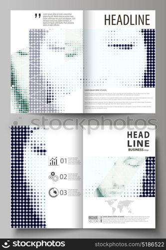 Business templates for bi fold brochure, magazine, flyer, booklet. Cover design template, vector layout in A4 size. Halftone dotted background, retro style pattern, vintage texture. Halftone effect. Business templates for bi fold brochure, magazine, flyer, booklet or annual report. Cover design template, easy editable vector, abstract flat layout in A4 size. Halftone dotted background, retro style grungy pattern, vintage texture. Halftone effect with black dots on white.