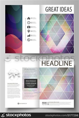 Business templates for bi fold brochure, magazine, flyer, booklet, annual report. Cover design template, flat style vector layout in A4 size. Colorful pattern with shapes forming abstract background. Business templates for bi fold brochure, magazine, flyer, booklet or annual report. Cover design template, flat style vector layout in A4 size. Colorful pattern with shapes forming abstract background