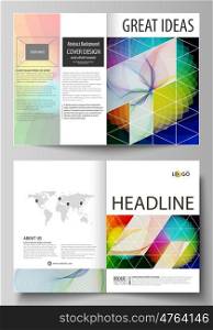 Business templates for bi fold brochure, magazine, flyer, booklet or annual report. Cover design template, easy editable vector, abstract flat layout in A4 size. Colorful design with overlapping geometric shapes and waves forming abstract beautiful background.