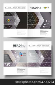 Business templates for bi fold brochure, magazine, flyer, booklet or annual report. Cover design template, easy editable vector, abstract flat layout in A4 size. Dark color triangles and colorful circles. Abstract polygonal style modern background.