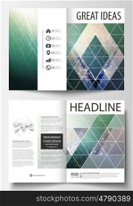 Business templates for bi fold brochure, magazine, flyer, booklet or annual report. Cover design template, easy editable vector, abstract flat layout in A4 size. Chemistry pattern, hexagonal molecule structure. Medicine, science, technology concept.