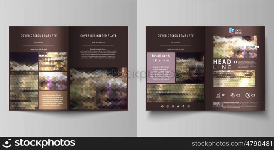 Business templates for bi fold brochure, magazine, flyer, booklet or annual report. Cover design template, easy editable vector, abstract flat layout in A4 size. Abstract multicolored backgrounds. Geometrical patterns. Triangular and hexagonal style.