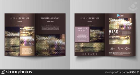 Business templates for bi fold brochure, magazine, flyer, booklet or annual report. Cover design template, easy editable vector, abstract flat layout in A4 size. Abstract multicolored backgrounds. Geometrical patterns. Triangular and hexagonal style.