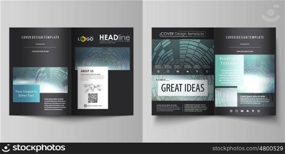 Business templates for bi fold brochure, magazine, flyer, booklet or annual report. Cover design template, easy editable vector, abstract flat layout in A4 size. Technology background in geometric style made from circles.