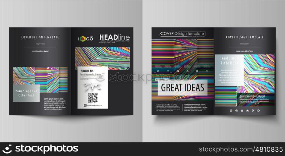 Business templates for bi fold brochure, magazine, flyer, booklet or annual report. Cover design template, easy editable vector, abstract flat layout in A4 size. Bright color lines, colorful style with geometric shapes forming beautiful minimalist background.