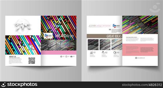 Business templates for bi fold brochure, magazine, flyer, booklet or annual report. Cover design template, easy editable vector, abstract flat layout in A4 size. Colorful background made of stripes. Abstract tubes and dots. Glowing multicolored texture.