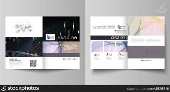 Business templates for bi fold brochure, magazine, flyer, booklet or annual report. Cover design template, easy editable vector, abstract flat layout in A4 size. Colorful abstract infographic background in minimalist style made from lines, symbols, charts, diagrams and other elements.