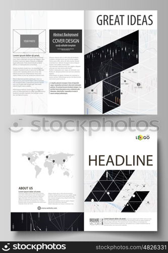 Business templates for bi fold brochure, magazine, flyer, booklet or annual report. Cover design template, easy editable vector, abstract flat layout in A4 size. Abstract infographic background in minimalist style made from lines, symbols, charts, diagrams and other elements.