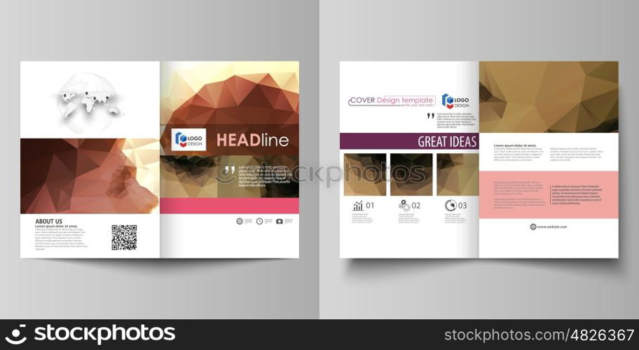 Business templates for bi fold brochure, magazine, flyer, booklet or annual report. Cover design template, easy editable vector, abstract flat layout in A4 size. Beautiful background. Geometrical colorful polygonal pattern in triangular style.