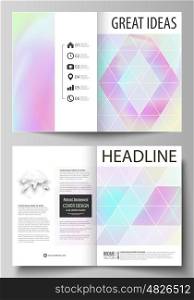 Business templates for bi fold brochure, magazine, flyer, booklet or annual report. Cover design template, easy editable vector, abstract flat layout in A4 size. Hologram, background in pastel colors with holographic effect. Blurred colorful pattern, futuristic surreal texture.