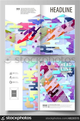 Business templates for bi fold brochure, magazine, flyer, booklet or annual report. Cover design template, easy editable vector, abstract flat layout in A4 size. Bright color lines and dots, colorful minimalist backdrop with geometric shapes forming beautiful minimalistic background.