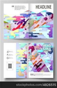 Business templates for bi fold brochure, magazine, flyer, booklet or annual report. Cover design template, easy editable vector, abstract flat layout in A4 size. Bright color lines and dots, colorful minimalist backdrop with geometric shapes forming beautiful minimalistic background.