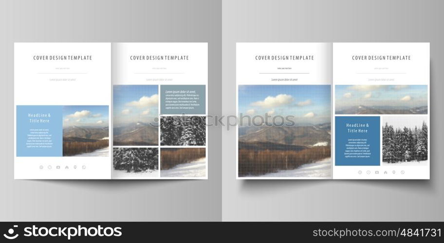 Business templates for bi fold brochure, magazine, flyer, booklet or annual report. Cover design template, easy editable vector, abstract flat layout in A4 size. Abstract landscape of nature. Dark color pattern in vintage style, mosaic texture.