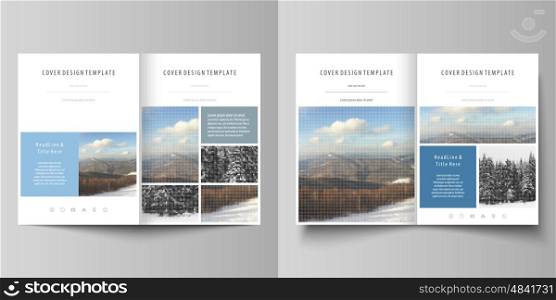 Business templates for bi fold brochure, magazine, flyer, booklet or annual report. Cover design template, easy editable vector, abstract flat layout in A4 size. Abstract landscape of nature. Dark color pattern in vintage style, mosaic texture.