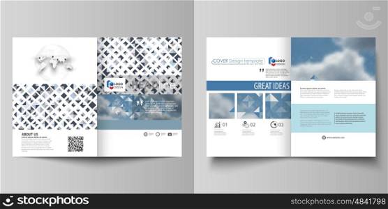Business templates for bi fold brochure, magazine, flyer, booklet or annual report. Cover design template, easy editable vector, abstract flat layout in A4 size. Blue color pattern with rhombuses, abstract design geometrical vector background. Simple modern stylish texture.