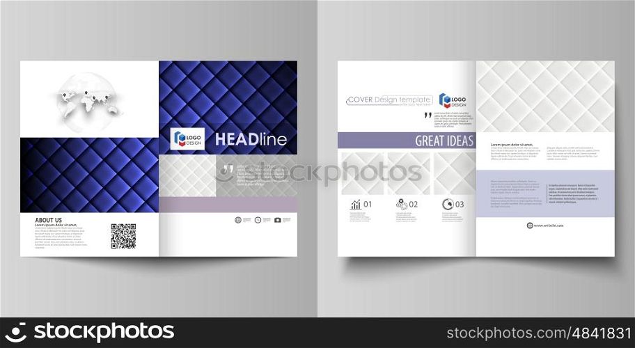 Business templates for bi fold brochure, magazine, flyer, booklet or annual report. Cover design template, easy editable vector, abstract flat layout in A4 size. Shiny fabric, rippled texture, white and blue color silk, colorful vintage style background.