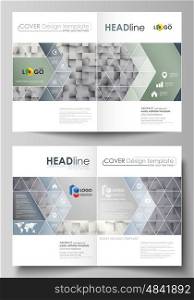 Business templates for bi fold brochure, magazine, flyer, booklet or annual report. Cover design template, easy editable vector, abstract flat layout in A4 size. Pattern made from squares, gray background in geometrical style. Simple texture.