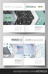 Business templates for bi fold brochure, magazine, flyer, booklet or annual report. Cover design template, easy editable vector, abstract flat layout in A4 size. Abstract soft color dots with illusion of depth and perspective, dotted technology background. Multicolored particles, modern pattern, elegant texture, vector design.