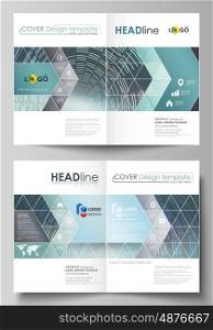 Business templates for bi fold brochure, magazine, flyer, booklet or annual report. Cover design template, easy editable vector, abstract flat layout in A4 size. Technology background in geometric style made from circles.